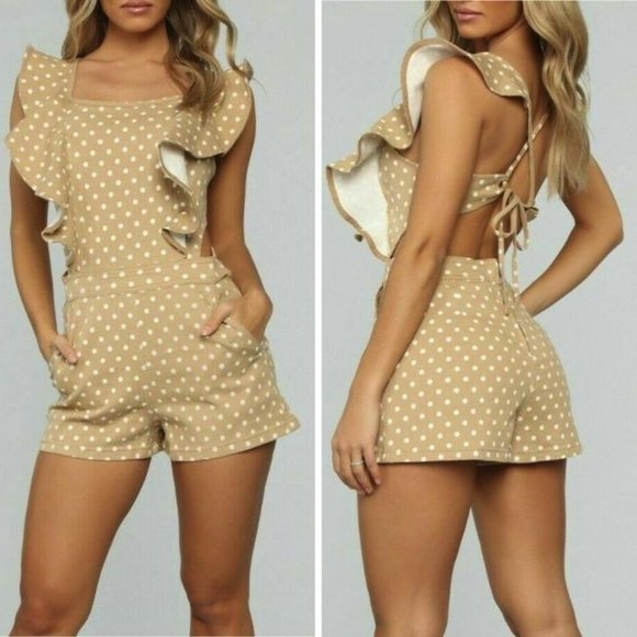 DO+BE Pants - DO +BE TAN POLKA DOT DEMIN ROMPER
